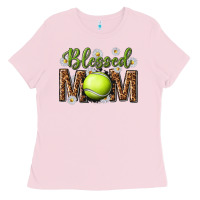 Bubblegum Pink blessed mom with tennis and daisy Ladies Tee - texasbilliewilder
