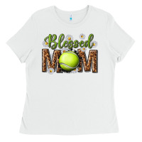 White blessed mom with tennis and daisy Ladies Tee - texasbilliewilder