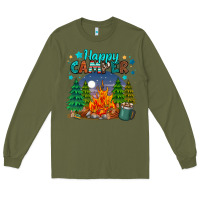 Army Green happy camper Long Sleeve Tee - MaliasSmallBusiness
