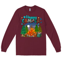 Burgundy happy camper Long Sleeve Tee - MaliasSmallBusiness