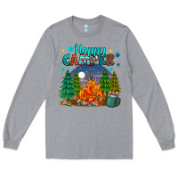 Heather Grey happy camper Long Sleeve Tee - MaliasSmallBusiness