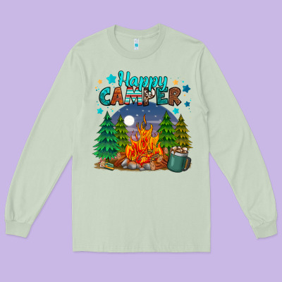 Happy Camper Long Sleeve Tee Designed By Maliassmallbusiness