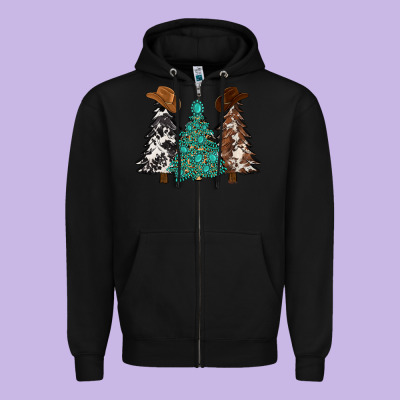 Cowhide With Gemstones Trees Zipper Hoodie Designed By Maliassmallbusiness