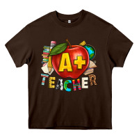 Chocolate Brown a plus teacher Heavy Core Tee - texasbilliewilder
