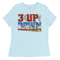 Baby Blue 3 up 3 down baseball Ladies Tee - texasbilliewilder