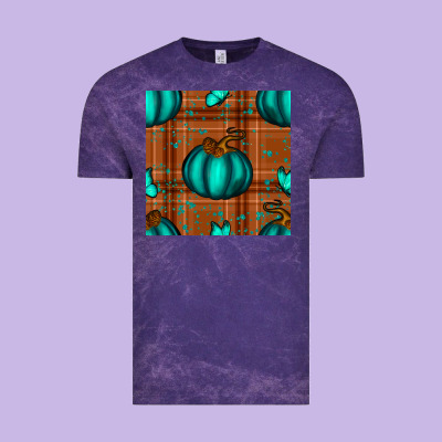 Turquoise Pumpkin Plaid Seamless Pattern Vintage Tee Designed By Bundleandbundleshop