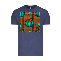 Vintage Denim turquoise pumpkin plaid seamless pattern Vintage Tee - BundleAndBundleShop