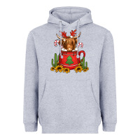 Heather Grey hot coco christmas highland cow Heavyweight Hoodie - Jasminsmagicworld