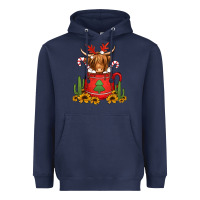 Navy hot coco christmas highland cow Heavyweight Hoodie - Jasminsmagicworld