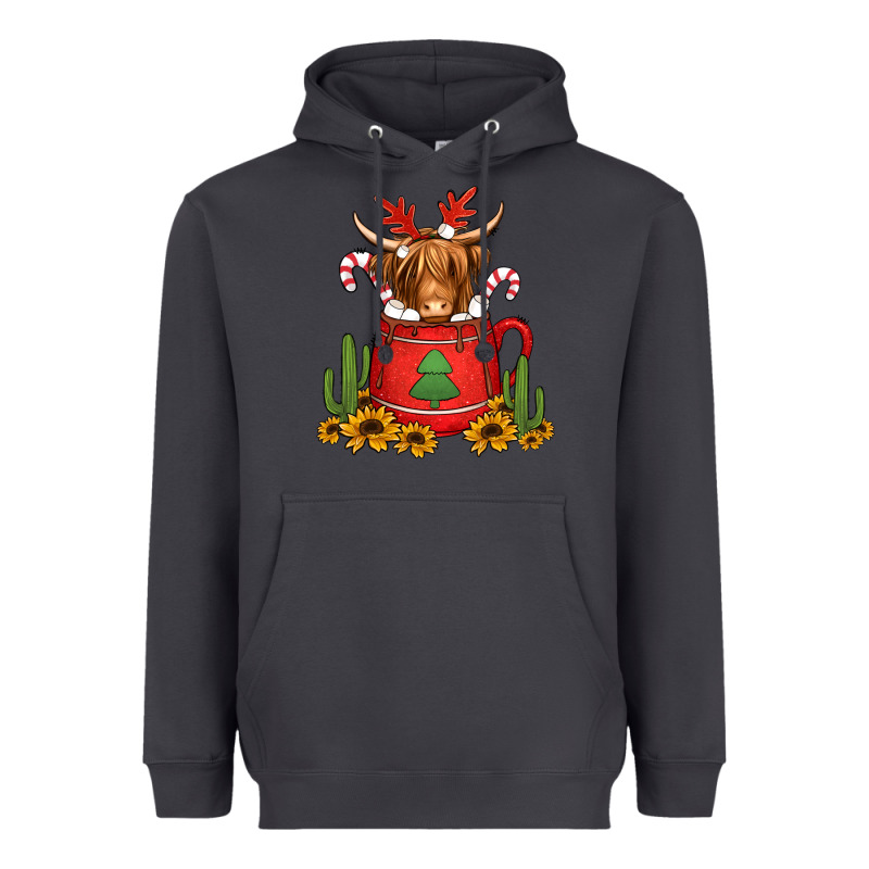 Hot Coco Christmas Highland Cow Heavyweight Hoodie by Jasminsmagicworld | Teevron