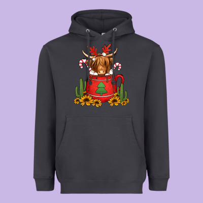 Hot Coco Christmas Highland Cow Heavyweight Hoodie Designed By Jasminsmagicworld