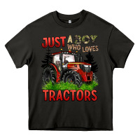 Asphalt just a boy who loves tractors red tractor Heavy Core Tee - BarkalooDesign