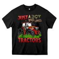 Black just a boy who loves tractors red tractor Heavy Core Tee - BarkalooDesign