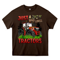 Chocolate Brown just a boy who loves tractors red tractor Heavy Core Tee - BarkalooDesign