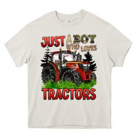Cream just a boy who loves tractors red tractor Heavy Core Tee - BarkalooDesign