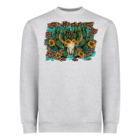 Heather Grey leopard bull skull cactus sunflowers Heavyweight Sweatshirt - AdoDesignShop