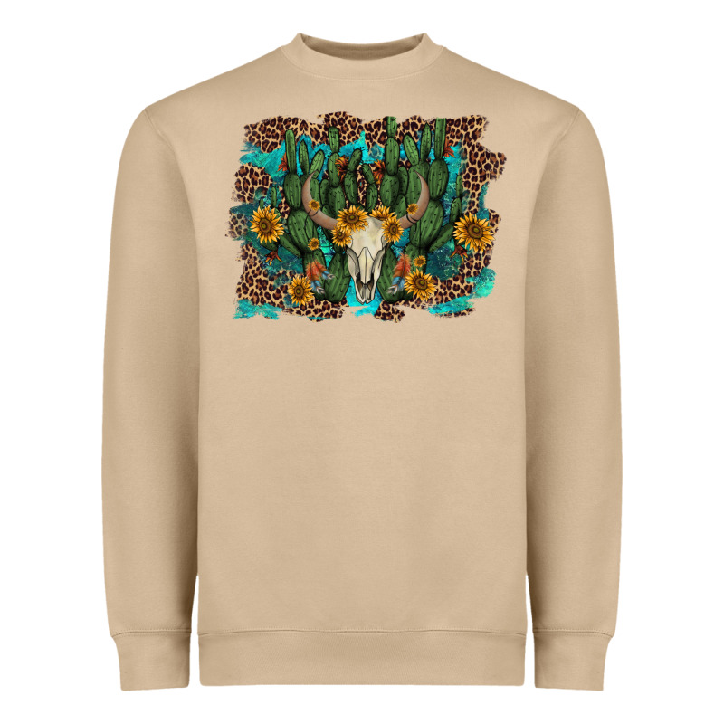 Leopard Bull Skull Cactus Sunflowers Heavyweight Sweatshirt by AdoDesignShop | Teevron