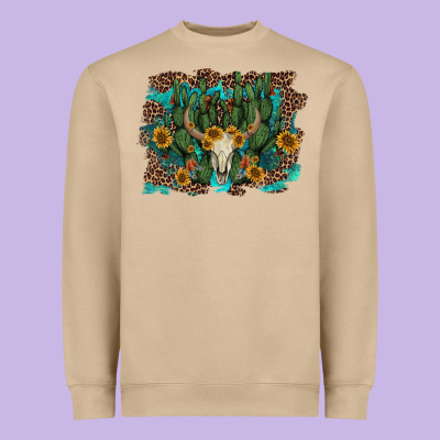 Leopard Bull Skull Cactus Sunflowers Heavyweight Sweatshirt Designed By Adodesignshop
