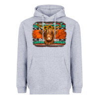 Heather Grey highland cow western background Heavyweight Hoodie - Jasminsmagicworld