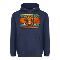Navy highland cow western background Heavyweight Hoodie - Jasminsmagicworld
