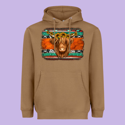 Highland Cow Western Background Heavyweight Hoodie Designed By Jasminsmagicworld