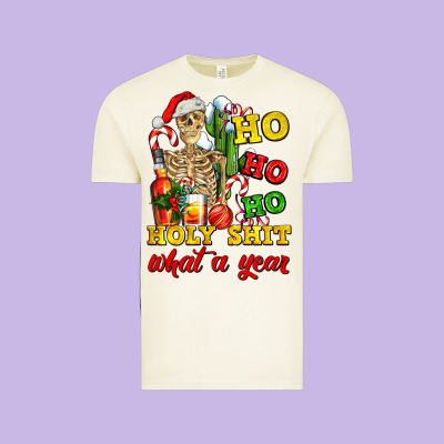 Christmas Ho Ho Ho Holy Shit What A Year Skeleton Vintage Tee Designed By Adodesignshop