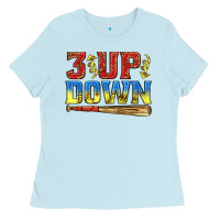 Baby Blue 3 up 3 down softball Ladies Tee - texasbilliewilder