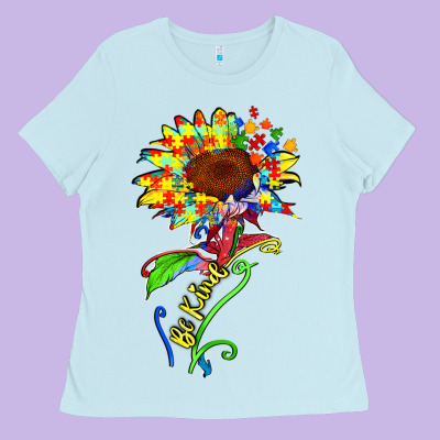Be Kind Autism Sunflower Ladies Tee Designed By Zillion Design Studio