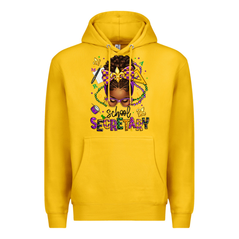 Mardi Gras School Secretary Afro Messy Bun Premium Hoodie by texasbilliewilder | Teevron