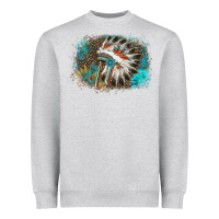 Heather Grey indian headress sunflower leopard Heavyweight Sweatshirt - AdoDesignShop