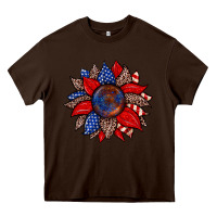 Chocolate Brown American flag leopard sunflower Heavy Core Tee - Zillion Design Studio