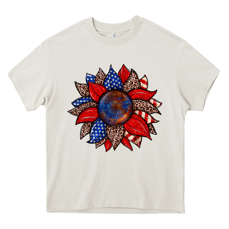 American Flag Leopard Sunflower Heavy Core Tee by Zillion Design Studio | Teevron