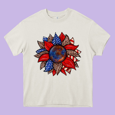 American Flag Leopard Sunflower Heavy Core Tee Designed By Zillion Design Studio