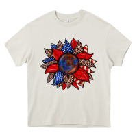 Cream American flag leopard sunflower Heavy Core Tee - Zillion Design Studio