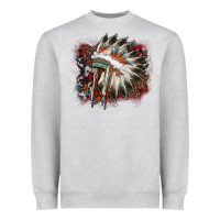 Heather Grey İndian Headress Cowhide Heavyweight Sweatshirt - AdoDesignShop