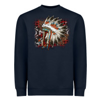 Navy İndian Headress Cowhide Heavyweight Sweatshirt - AdoDesignShop