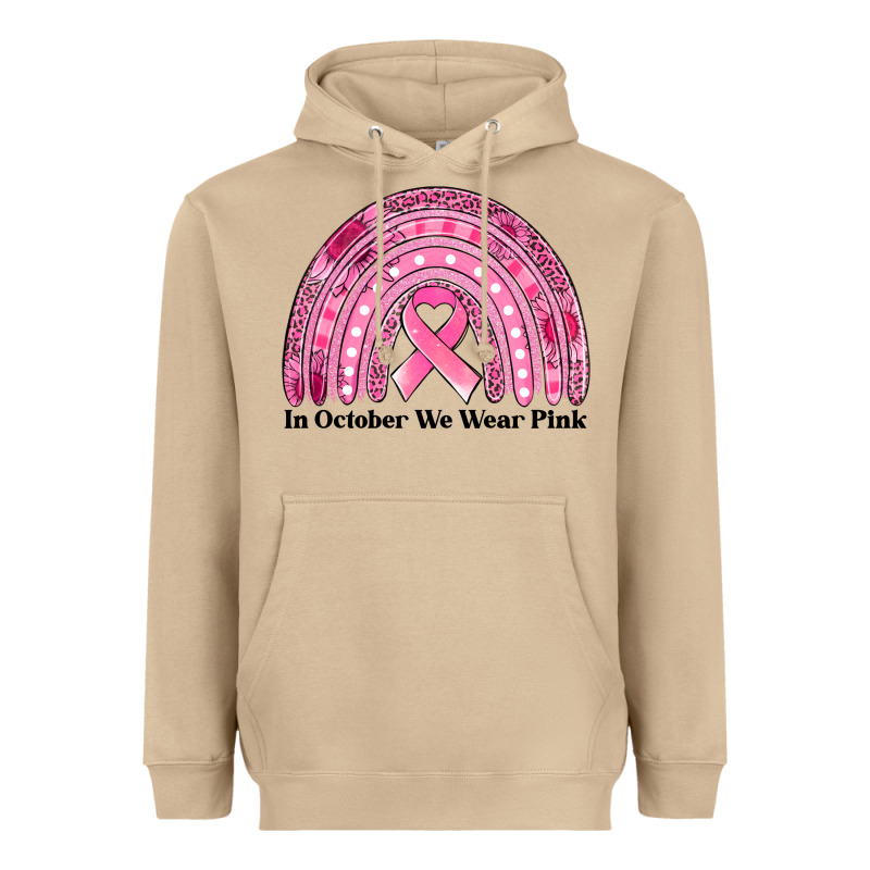 In October We Wear Pink Breast Cancer Awareness Rainbow Heavyweight Hoodie by Jasminsmagicworld | Teevron