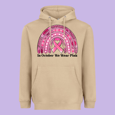 In October We Wear Pink Breast Cancer Awareness Rainbow Heavyweight Hoodie Designed By Jasminsmagicworld