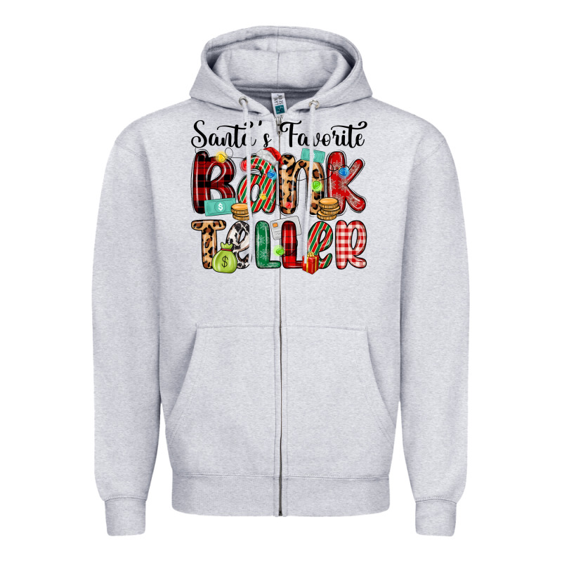Santa S Favorite Bank Teller Zipper Hoodie by MaliasSmallBusiness | Teevron