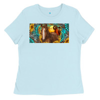 Baby Blue horse and desert with sunflowers gemstone Ladies Tee - RanaPortraitStore