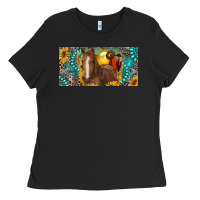 Black horse and desert with sunflowers gemstone Ladies Tee - RanaPortraitStore