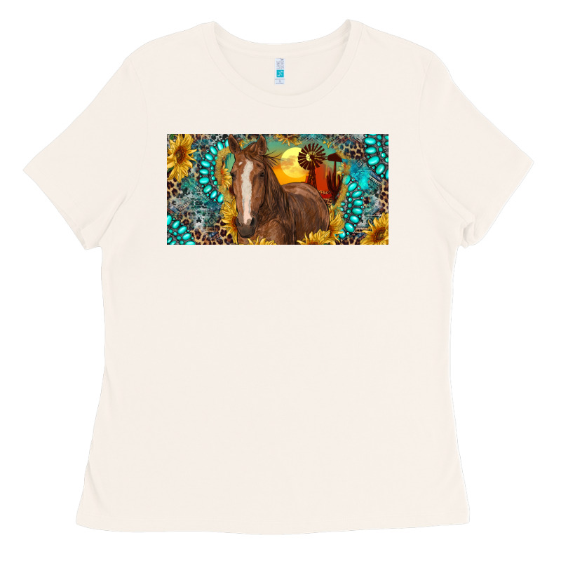 Horse And Desert With Sunflowers Gemstone Ladies Tee by RanaPortraitStore | Teevron