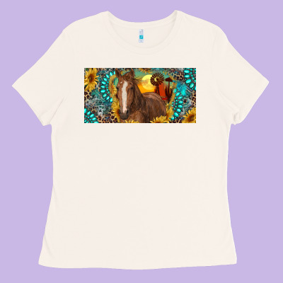 Ladies Tee horse and desert with sunflowers gemstone