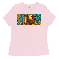 Bubblegum Pink horse and desert with sunflowers gemstone Ladies Tee - RanaPortraitStore