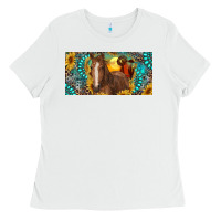 White horse and desert with sunflowers gemstone Ladies Tee - RanaPortraitStore
