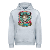 Heather Grey Mom Bull Skull Mother's Day Urban Hoodie - CowGirlArtShop
