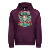 Mauve Wine Mom Bull Skull Mother's Day Urban Hoodie - CowGirlArtShop