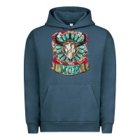 Pigment Midnight Navy Mom Bull Skull Mother's Day Urban Hoodie - CowGirlArtShop
