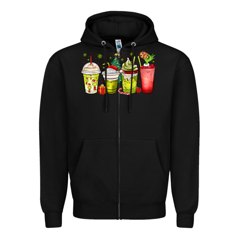 Christmas Characters Coffee Cups Zipper Hoodie by MaliasSmallBusiness | Teevron