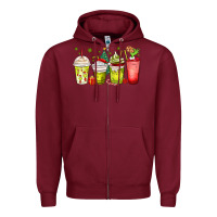 Burgundy Christmas characters coffee cups Zipper Hoodie - MaliasSmallBusiness